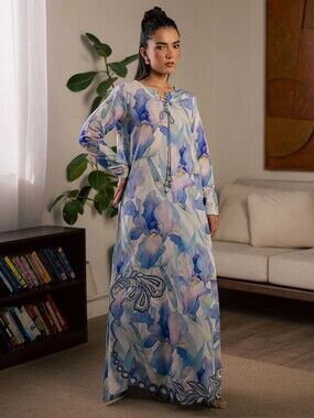 Blue Floral Kaftan With Matching Bottoms
